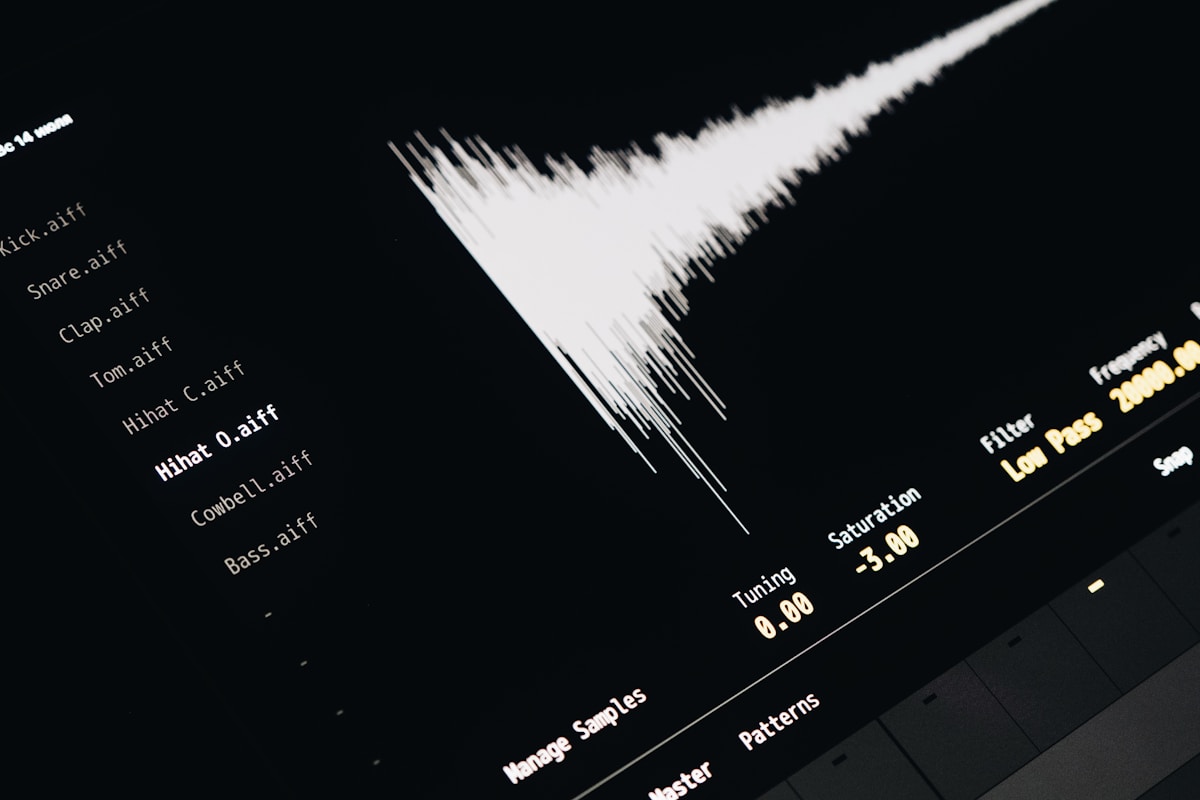Digital audio waveform visualization representing AI-generated music flooding Deezer streaming