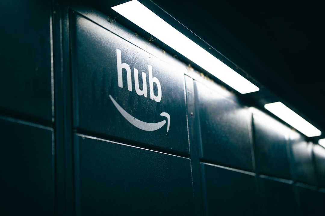 Amazon hub locker entrance with bright lights